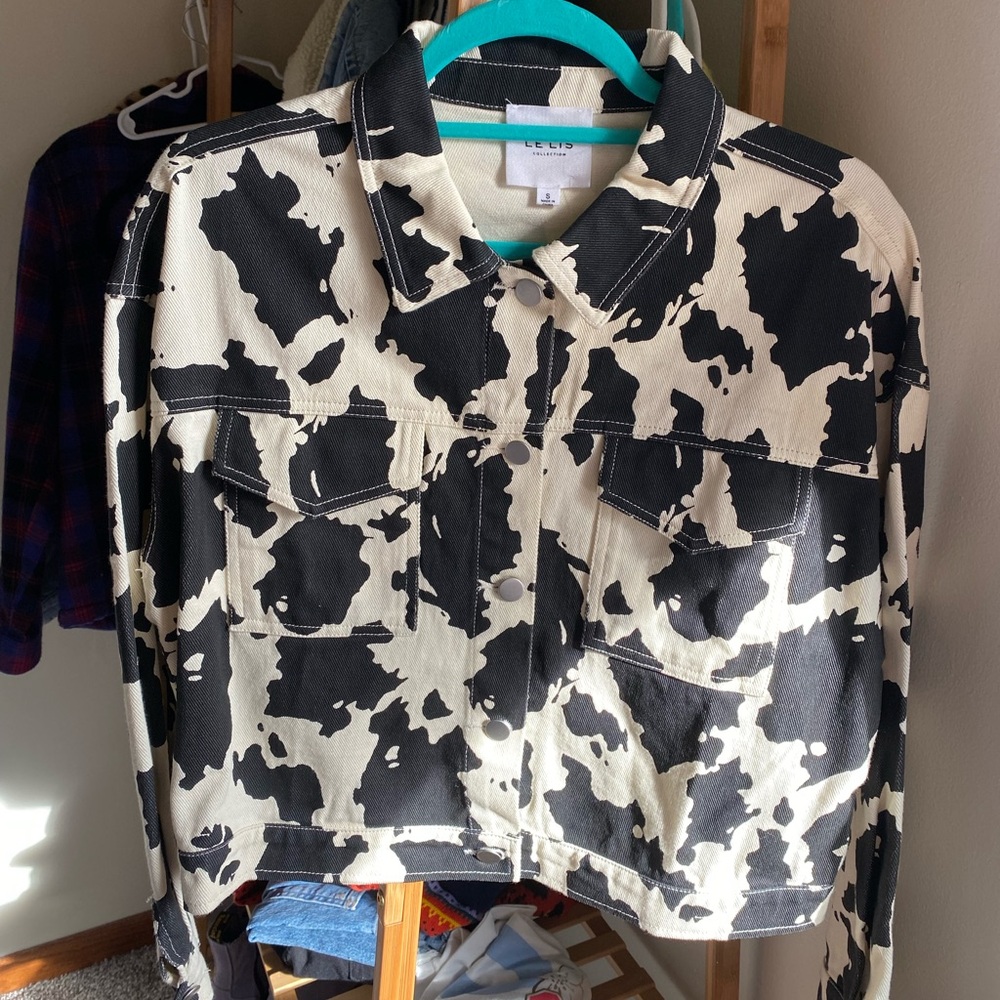 Anthropologie Cow Print Denim Jacket